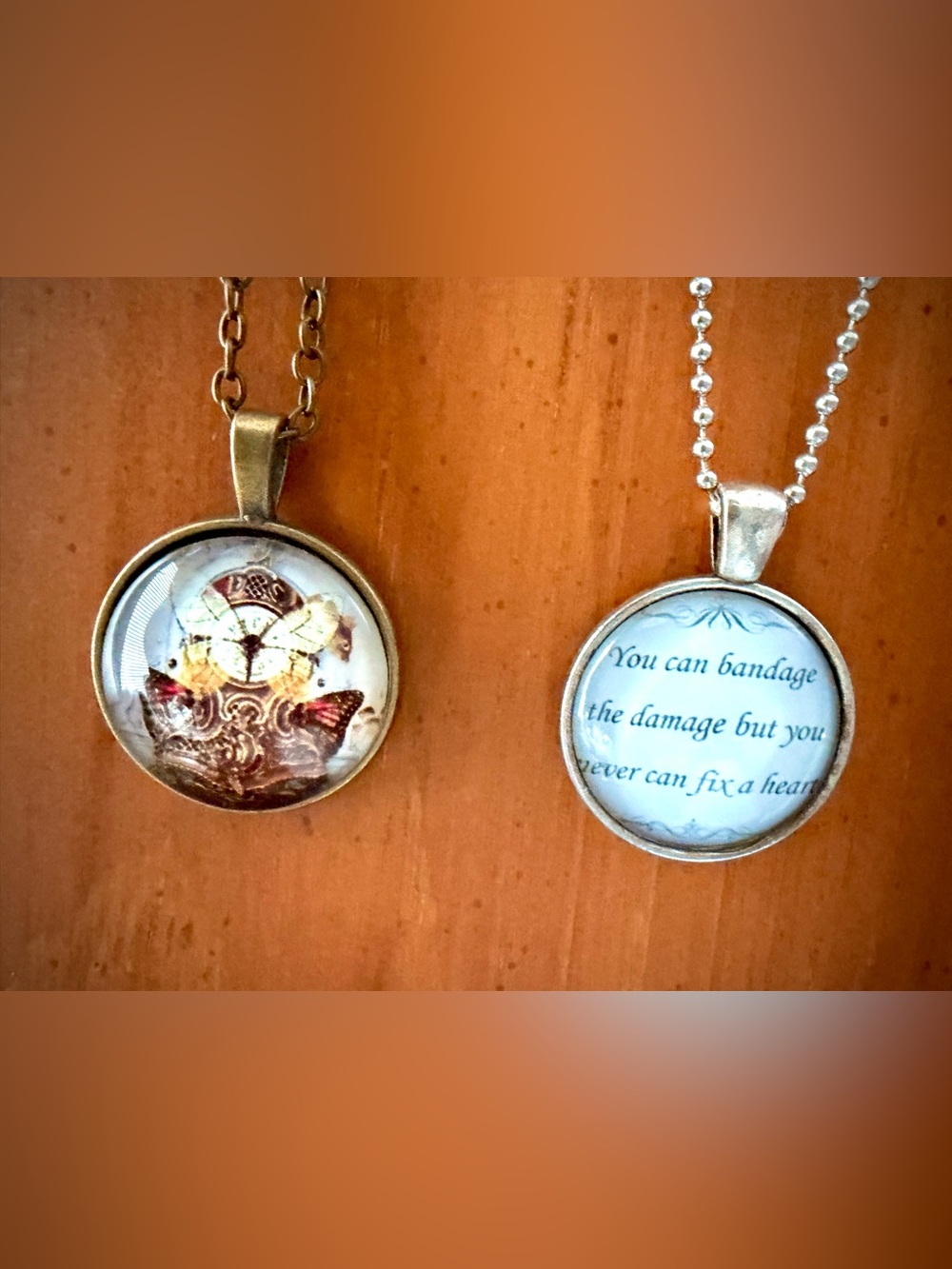 2 Antique Brass Pendant Necklaces- Women Jewelry